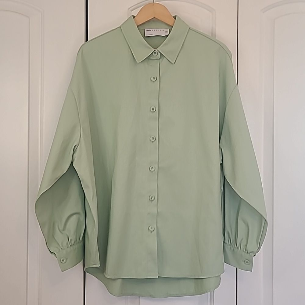 ASOS DESIGN Oversized Cotton Shacket Shirt Jacket in Mint US Size 4